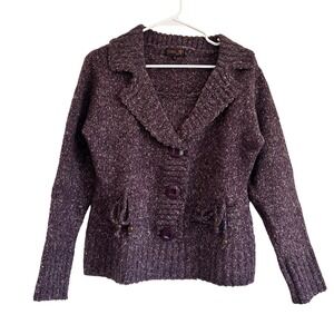 Tivoli Ireland Purple Sweater Sz S Flecked Mohair Blend Y2K Bows Dark Coquette